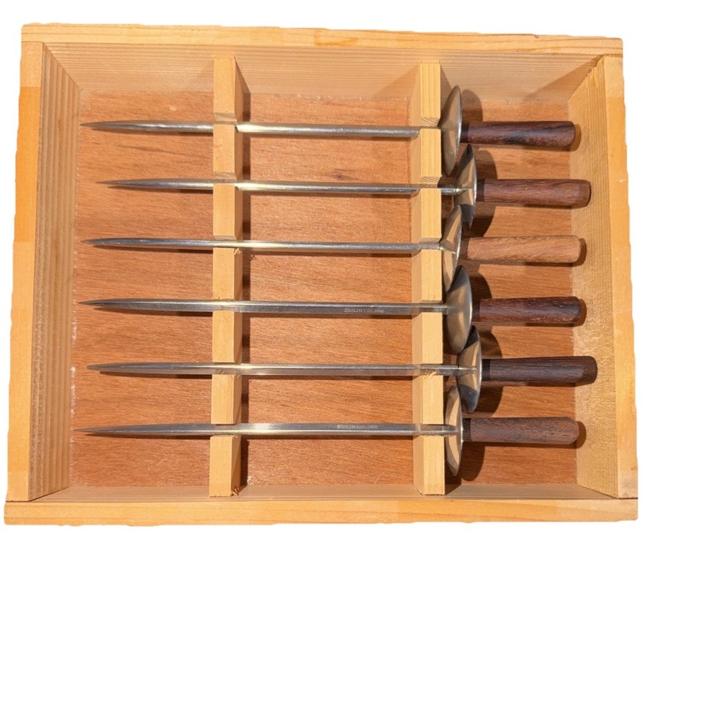 VTG Skewers Mid-Century Wood Teak Handled Metal Skewers Swords Japan